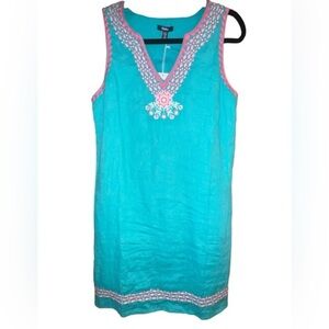 {NWT Hatley Linen Embroidered Portia Sheath Dress in Ceramic Blue Size M}